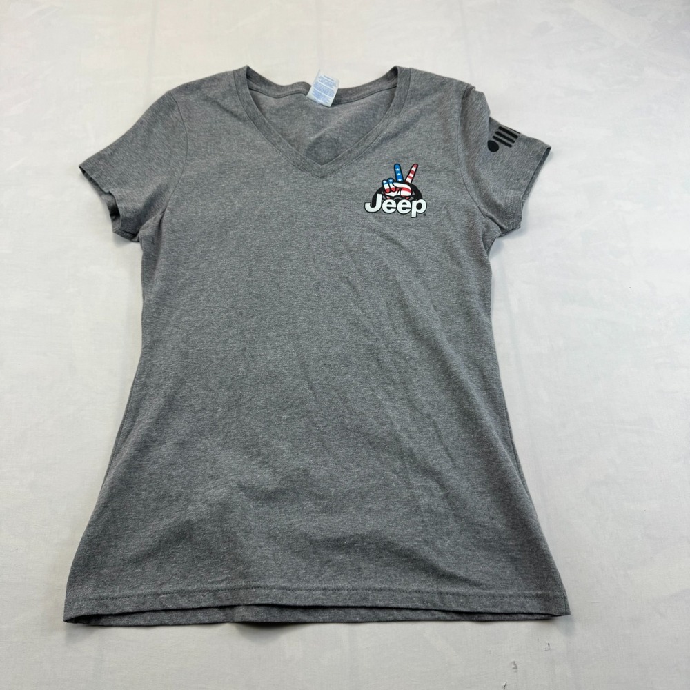 Port & Company Jeep Graphic T-Shirt Womens Small Gray Heather V-Neck Summer Tee